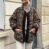 PICSGIRL  -  Vintage Leopard Print Single Breasted Jacket Women Elegant O Neck Long Sleeves Pocket Coat 2024 New Fashion Lady Warm Outerwear