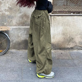 Picsgirl -  Women's Baggy Cargo Pants Low Waist Wide Leg Running Jogging Sweatpants Drawstring Loose Pocket Joggers Hippie Punk Trousers