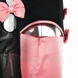 PICSGIRL  -  Sexy Strapless Bows Trim Women Two Piece Sets Black Gloves Corset Tops Pink Skirts Female Summer Skinny Party Clubwear