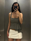 PICSGIRL  -  Summer Woman Fashion Asymmetrical Tank Tops Casual Square Neck Slim Fit Sexy Backless Tops Female Chic Pleated Top