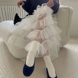 PICSGIRL -  Maxi Long Tulle White Skirts for Women Gothic Patchwork Ruffles Skirt Casual Party Fairycore Summer Jupe Longue Falda Mujer