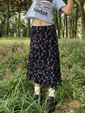 PICSGIRL  -  Y2k Vintage Long Floral Skirt Women Fairy Core Low Waist Bodycon Patchwork Midi Pencil Skirt Autumn Mori Girl Style