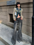 PICSGIRL  -  Fashion Streetwear Side Pockets Cargo Denim Pants Swxy Low Waist Punk Harajuku Women Trousers Y2k Aesthetic Flare Long Bottoms