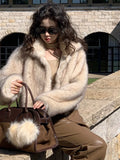 PICSGIRL  -  Vintage Warm Open Fur Coats Women Casual Warm Lapel Solid Faux Fur Overcoats Female Winter Elegant Loose Chic Street Outwear