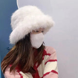 PICSGIRL  -  Fluffy Fur Bucket Hat for Women Imitation Mink Hair Warm Basin Cap Thickened Plush Winter Hats Lady Fashion Panama Fisherman Cap