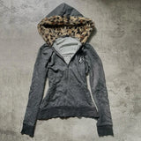 PICSGIRL  -  American Y2K Leopard Print Plush Slim Patchwork Zipper Hoodie Y2K Retro Gothic Hip Hop Hot Girl Loose Casual Street Hoodie