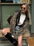 PICSGIRL  -  Women's Casual Leopard Printed Leather Lapel Patchwork Jacket Chic Zipper Long Sleeve Short Slim Coat 2024 Lady High Streetwear