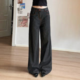 PICSGIRL  -  Y2K Contrast Stitch Black Straight Jeans Vintage Embroidery Pockets Back Harajuku Vintage Loose Denim Pants Grunge