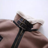 PICSGIRL  -  Women Warm Faux Shearling Jacket Coat Lapel Bomber Jacket with Belt Metal Zip Thick Jacket Winter Female Outerwear