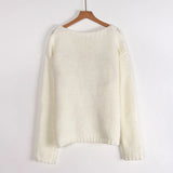 PICSGIRL  -  Bows Long Sleeve Knitted Sweater For Women Casual Loose O Neck Crochet Pullovers Winter New Female Splice Sweater Top