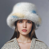 PICSGIRL  -  Winter Tie-dyed Bucket Hat Imitation Fur Y2k Warm Plush Bucket Hat Unisex Bucket Hat Gorros Invierno Mujer