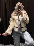 PICSGIRL  -  Elegant Winter Wool Fur Jacket Women Motorcycle Teddy Long Sleeve Stand Collar Double Faced Coat Female Winter Bike Streetwear