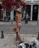 PICSGIRL  -  Striped Knitted Pants Sets New O Neck Sleeveless Cropped Tops+high Waist Trouser Suits Casual Fashion Summer Holiday 2 Piece Set