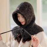 PICSGIRL  -  Winter Balaclava Hat Warm Knitted Women's Hood Hat Caps Cap Outdoor Pullover Color One-piece Solid Neck Cashmere Pullover Hat