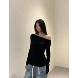 PICSGIRL  -  American Style Spicy Girl Irregular Tops Off Shoulder Thin Long Sleeved T-shirt Women New Basic Casual Korean Fashion Blouse