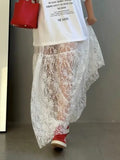 PICSGIRL  -  Transparent Lace Jacquard Skirts For Women Summer High Waist Sexy Chic White A-line Skirt 2024 Streetwear Fashion Long Faldas