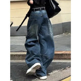 PICSGIRL  -  American Niche Y2K Fashion Blue Pocket Cargo Pants Women Autumn Winter Street Loose Casual Harajuku High Waist Wide Leg Jeans