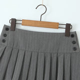 PICSGIRL  -  party look snspos Y2K Grey Striped Print Side 3 Buttons Pleated Mini Skirt Sexy Low Waist Short Skater Skirts