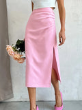 PICSGIRL  -  Slit Pink Skirt for Women, High Waist Aesthetic, Slimfit, Hot Summer Dress, Zipper, Korean Fashion Clothing