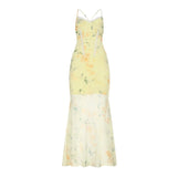 PICSGIRL  -  Holiday Floral Trumpet Dress Beach Style Sexy Slim Lace V-Neck Sleeveless Maxi Dresses For Women 2025 Summer Fashion