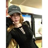 PICSGIRL  -  American Retro Simple Knitted Bottoming Sweater Y2K Fashion Streetwear Waist Slim Sweater Women Harajuku Casual Knitted Pullover