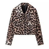 PICSGIRL  -  Vintage Leopard Print Bomber Jacket Women Elegant Lapel Long Sleeves Zipper Pockets Lady Coat 2024 Autumn High Street Streetwear