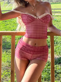 PICSGIRL  -  Two-Piece Set Plaid Print Y2K Sexy Camisole and Shorts Outfits for Women Clubwear 90s Fashion Korean Summer Suits