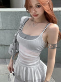 PICSGIRL  -  Hot Girl Slip See Through Cover Up Ruffled Sexy Slim Patchwork Summer Fashion Sleeveless Short Vest Top Pullover Female