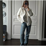 PICSGIRL  -  Street Women's White Leather Jacket Casual Stand Collar Single Breasted Long Sleeve Female Coat Autumn Lady Elegant Outwear