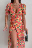 Sweet Elegant Floral Frenulum V Neck Irregular Dress Dresses