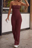 Casual Solid Backless Strapless Skinny Jumpsuits